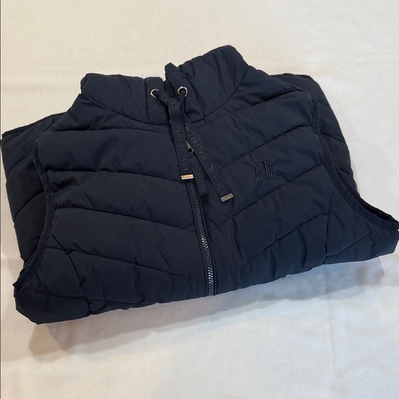 Lauren Ralph lauren Navy Quilted Puffer Vest Hooded Zip Front RLL Logo Size Med. - Picture 10 of 15